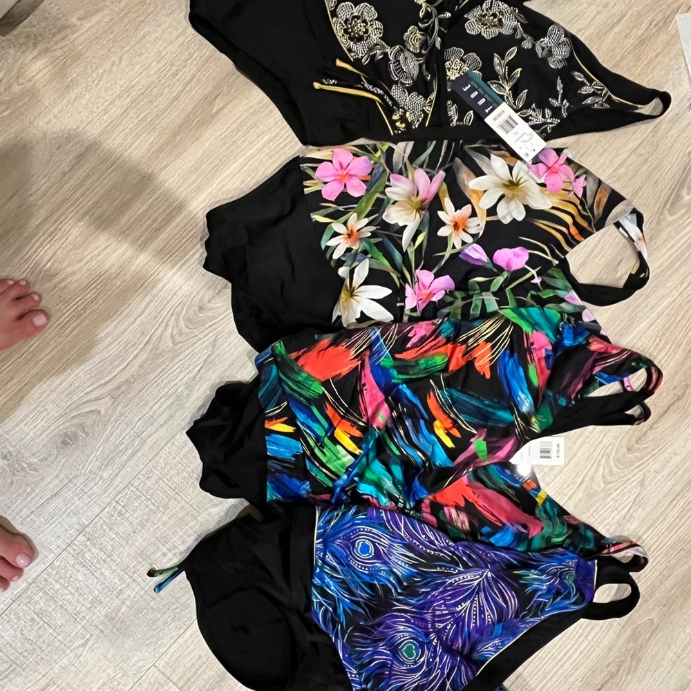 Longitude Women's One Piece Swimsuit Collection Lot- Black, Floral, Multicolor